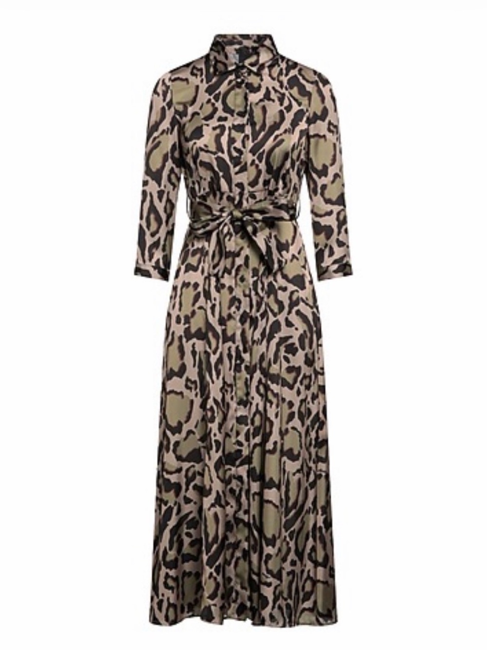 Pinko Long Animal-Print Shirt Dress in Olive and Black